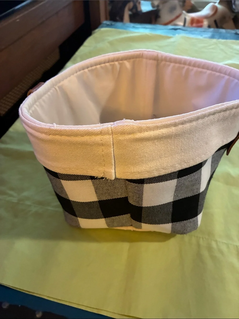 Canvas Checkered Storage Bin in Black and Cream